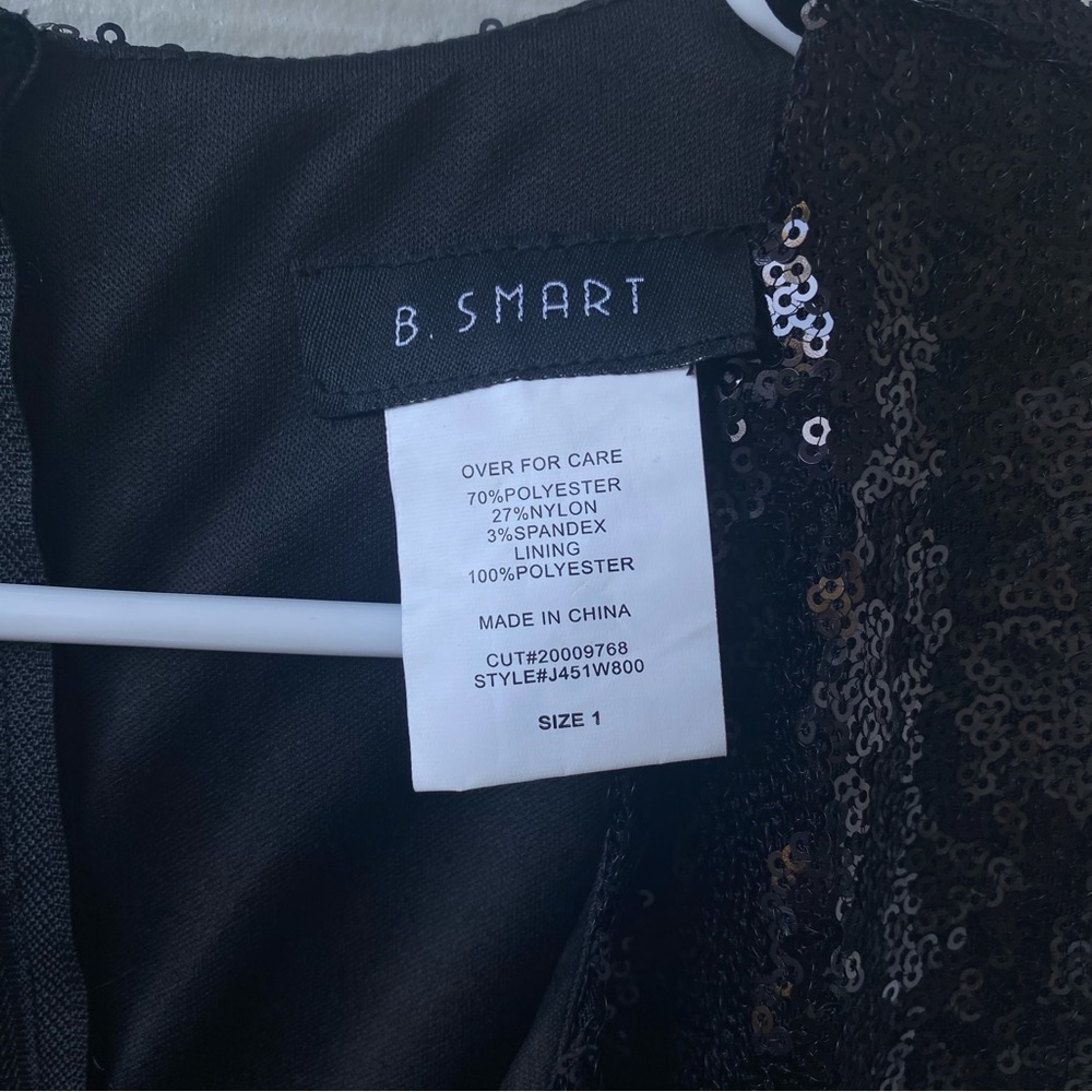 B. SMART Black Sequin Asymmetrical Long Sleeved Sheath Dress - Picture 2 of 11
